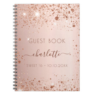 Guest book Sweet 16 rose gold blush sparkles