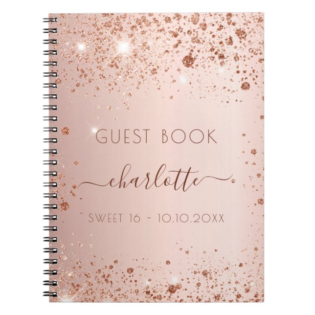 Guest book Sweet 16 rose gold blush sparkles (Front)