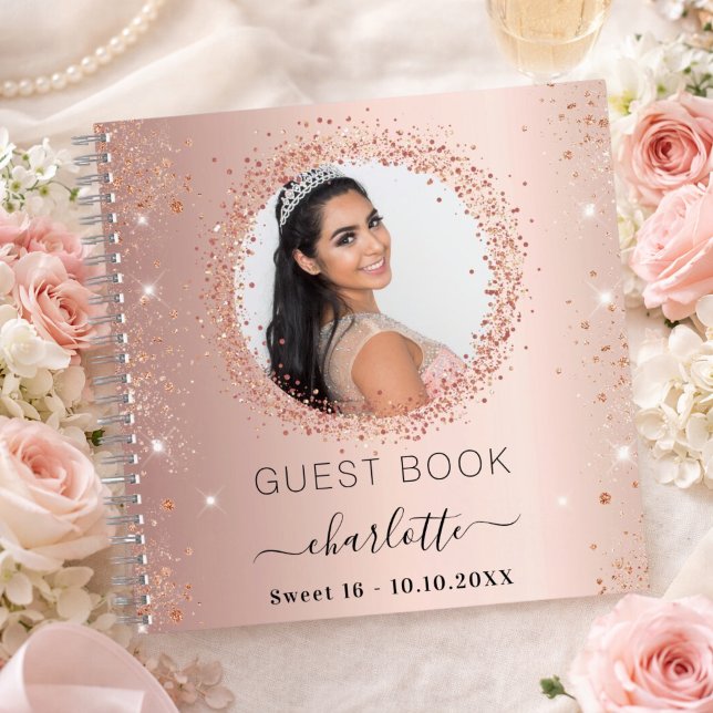 Guest book Sweet 16 rose gold bow photo (Creator Uploaded)