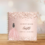 Guest book Sweet 16 rose gold dress glitter<br><div class="desc">A guestbook for a feminine and glamorous Sweet 16,  16th birthday party.  A stylish rose gold faux metallic looking background with faux glitter,  sparkles and a girl wearing a princess dress,  ball gown. Personalize and add your name,  and age/date.  The name is written with a hand lettered style script.</div>