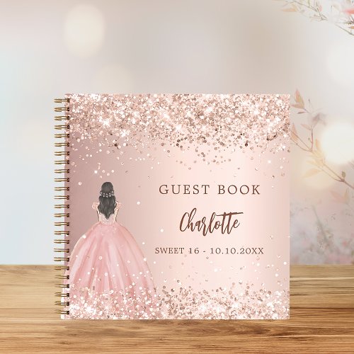 Guest book Sweet 16 rose gold dress glitter