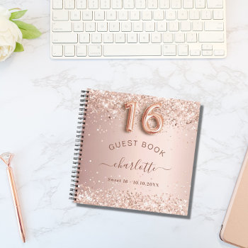 Guest Book Sweet 16 Rose Gold Glitter Blush by Thunes at Zazzle