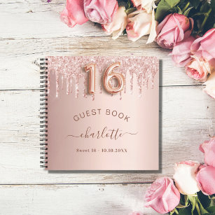 Guest book Sweet 16 rose gold glitter drips