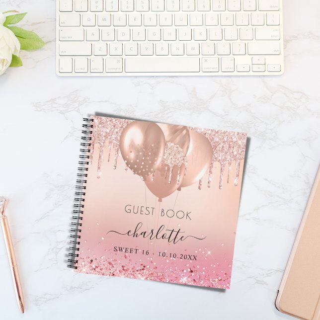 Guest book Sweet 16 rose gold pink balloons (Creator Uploaded)
