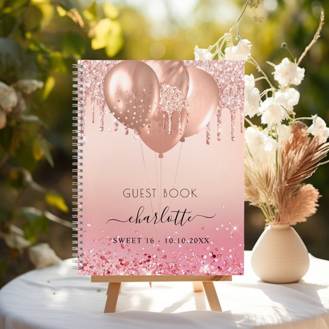 Guest book Sweet 16 rose gold pink glitter  (Creator Uploaded)
