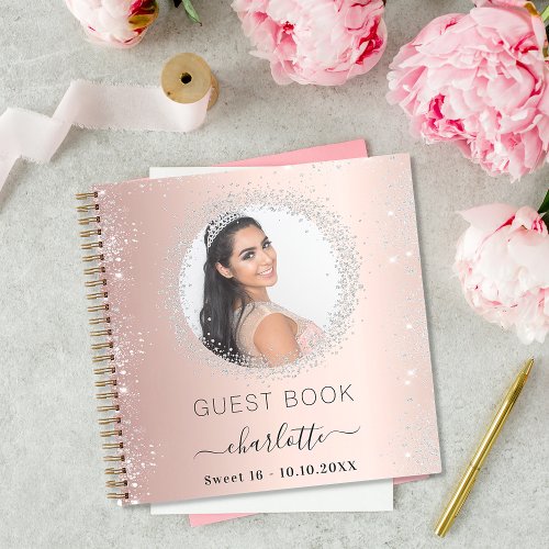 Guest book Sweet 16 rose gold silver photo
