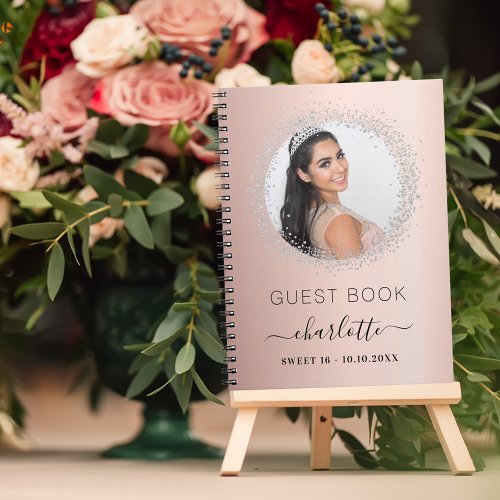 Guest book Sweet 16 rose gold silver photo