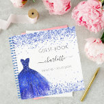 Guest book Sweet 16 royal blue dress white<br><div class="desc">A white background decorated with a royal blue dress and sparkles. Add your name,  age,  date. 
Back: royal blue background.</div>