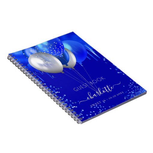 Guest book Sweet 16 royal blue drips balloons Zazzle