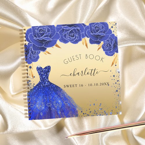 Guest book Sweet 16 royal blue gold dress 