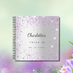 Guest book Sweet 16 silver purple glitter violet<br><div class="desc">A faux silver metallic looking background decorated with purple,  violet faux glitter dust.  Personalize and add a name and date.</div>