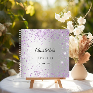 Guest book Sweet 16 silver purple glitter violet