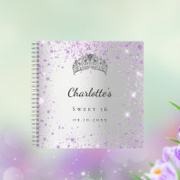 Guest book Sweet 16 silver violet glitter tiara