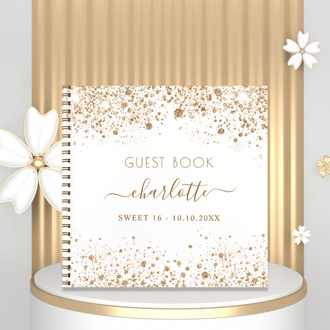 Guest book SWEET 16 white gold glitter name (Creator Uploaded)