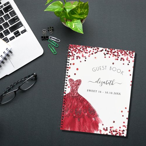 Guest book Sweet 16 white red dress glitter 