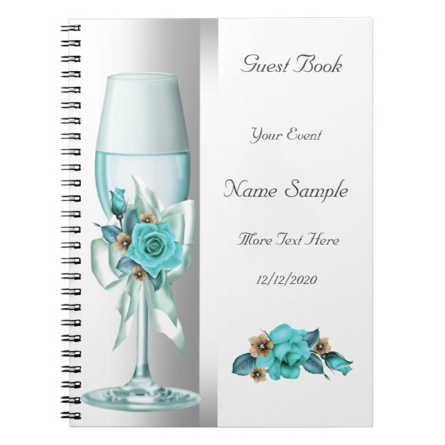 Guest Book Teal White Beige Rose (Front)