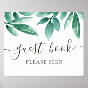 Guest book. Watercolor greenery woodland wedding Poster