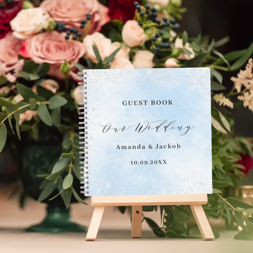 Guest book wedding baby blue silver glitter