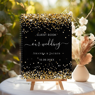Guest book wedding black gold confetti budget