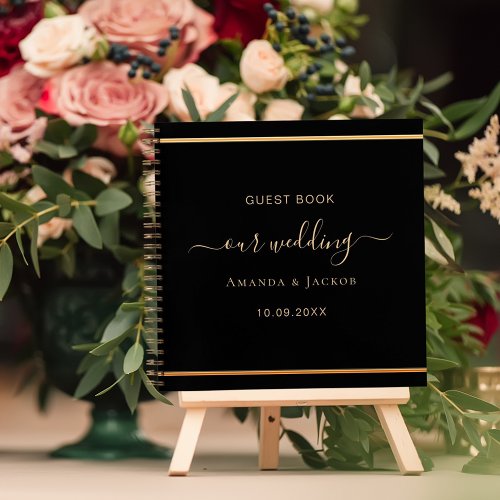 Guest book wedding black gold elegant