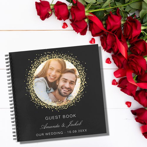 Guest book wedding black gold glitter photo