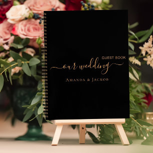 Guest book wedding black gold name