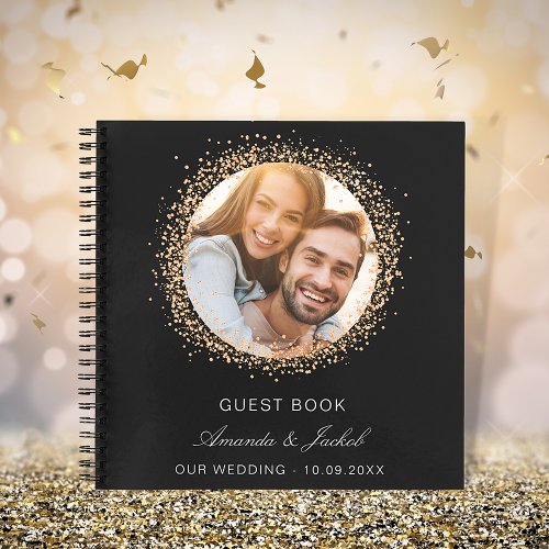 Guest book wedding black rose gold glitter photo