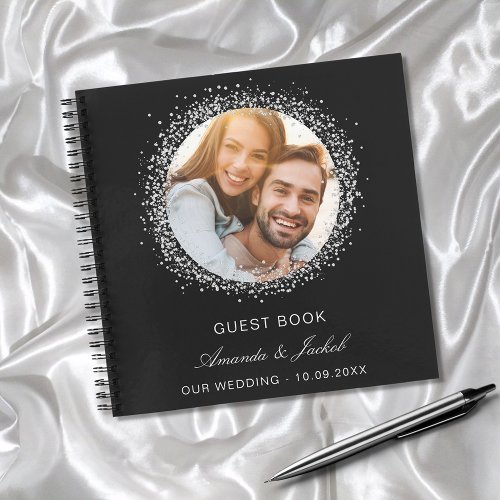 Guest book wedding black silver glitter photo