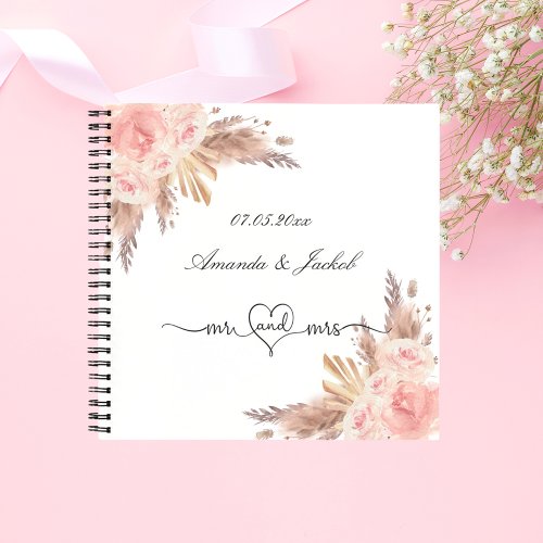 Guest book wedding blush floral pampas grass 
