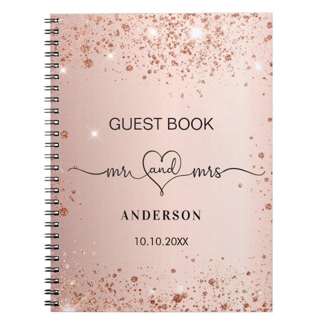 Guest book wedding blush rose gold glitter mr mrs (Front)