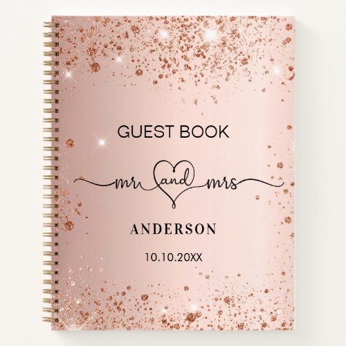 Guest book wedding blush rose gold glitter mr mrs