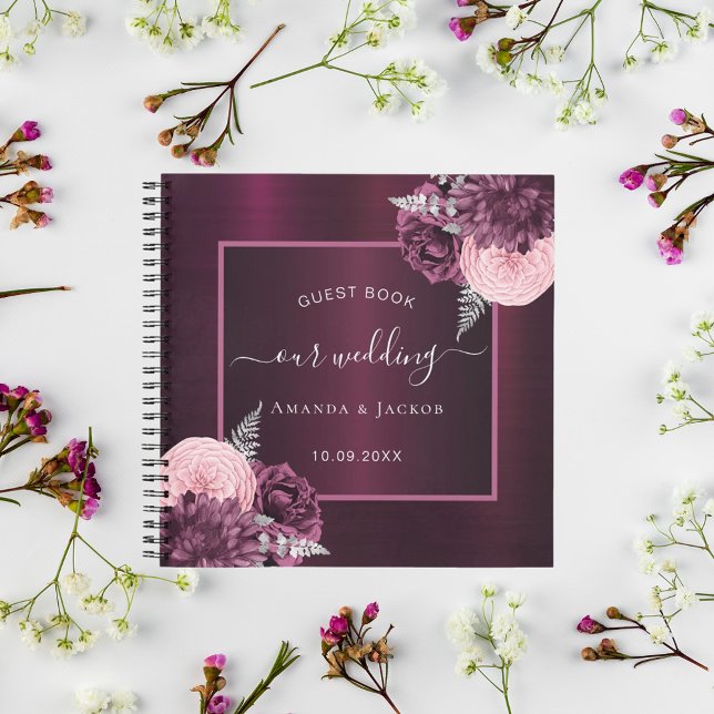 Guest book wedding burgundy pink flowers (Creator Uploaded)
