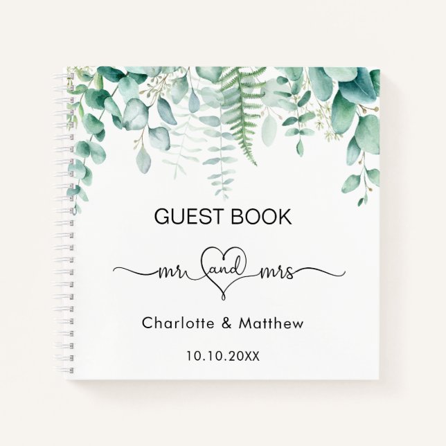 Guest book wedding eucalyptus greenery mr mrs (Front)