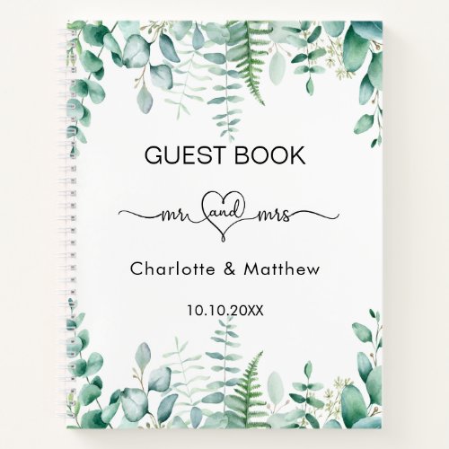 Guest book wedding eucalyptus greenery mr mrs
