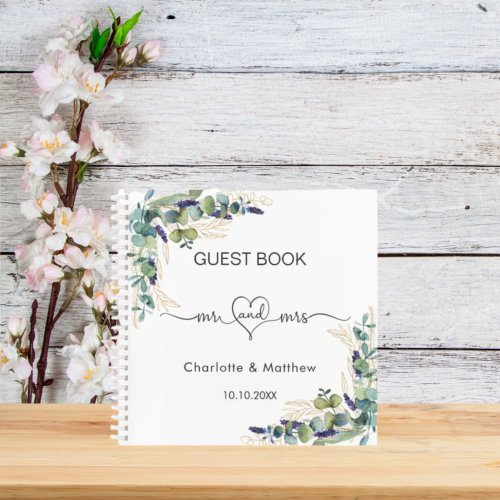 Guest book wedding eucalyptus greenery mr mrs