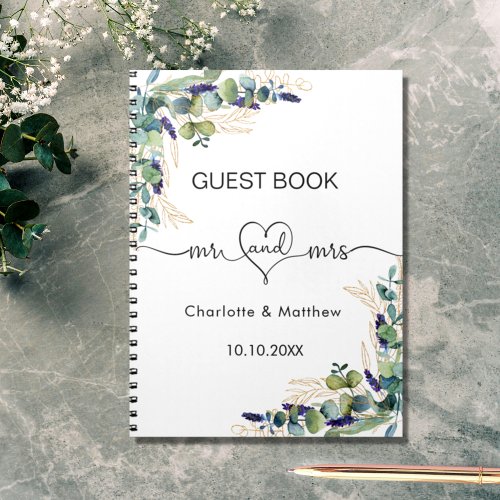 Guest book wedding eucalyptus greenery mr mrs