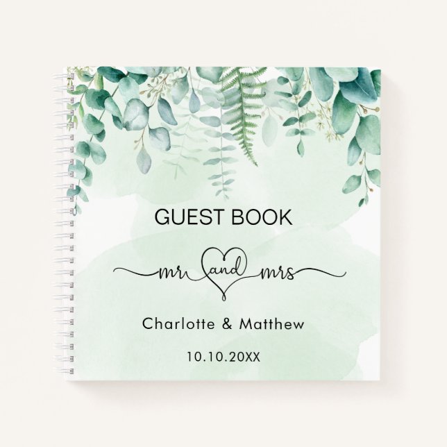 Guest book wedding eucalyptus greenery mr mrs (Front)