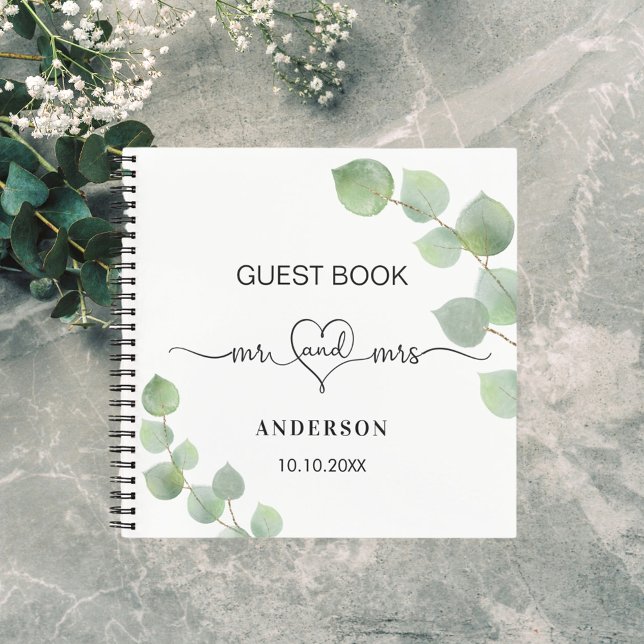 Guest book wedding eucalyptus mr mrs heart (Creator Uploaded)