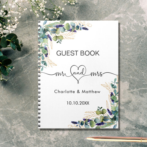 Guest book wedding eucalyptus mr mrs heart budget