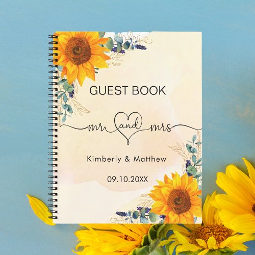 Guest book wedding eucalyptus sunflowers mr mrs