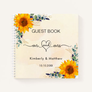 Guest book wedding eucalyptus sunflowers mr mrs