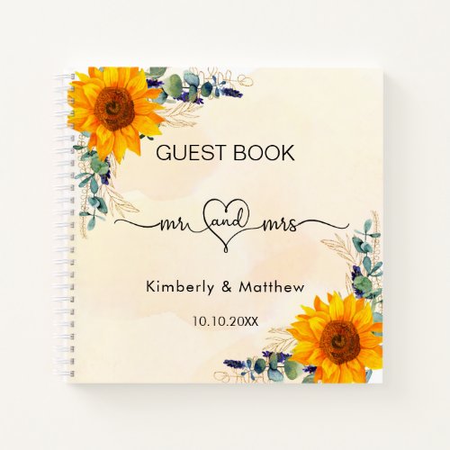 Guest book wedding eucalyptus sunflowers mr mrs