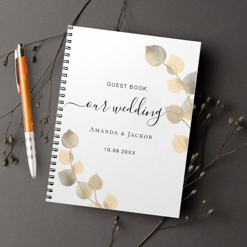 Guest book wedding golden eucalyptus budget