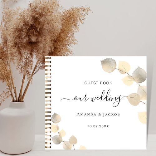 Guest book wedding golden eucalyptus script