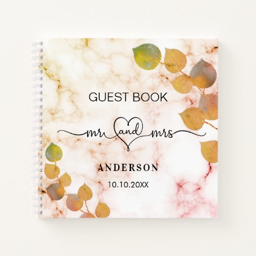 Guest book wedding golden marble eucalyptus mr mrs