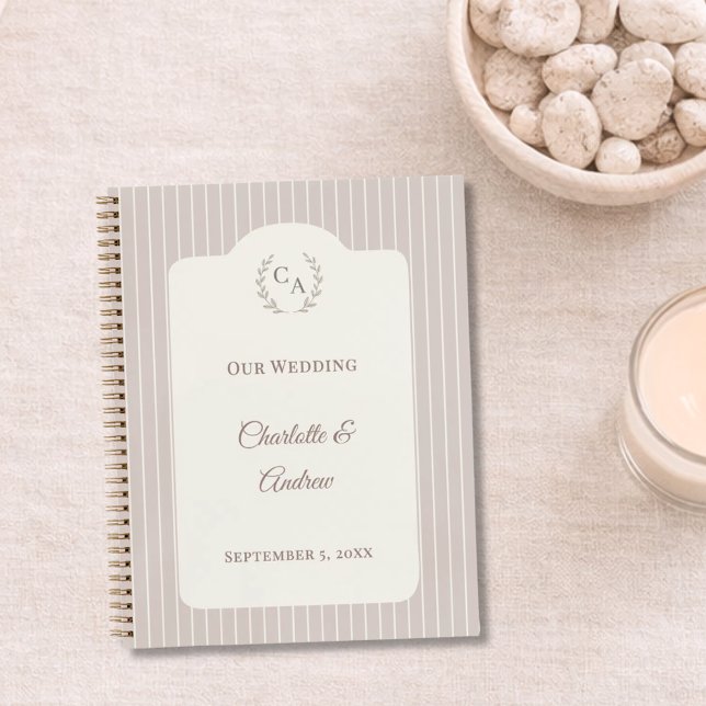 Guest book wedding Ivory taupe pinstriped modern (Creator Uploaded)