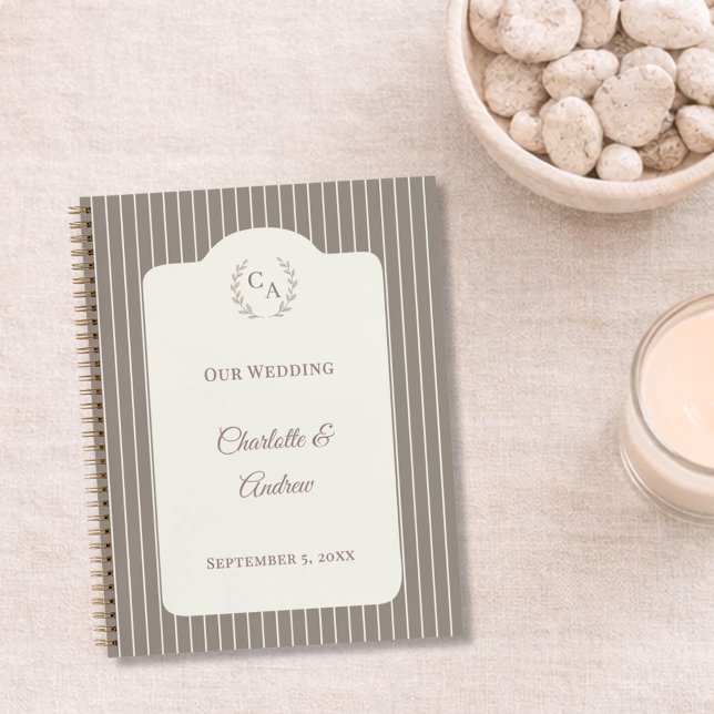 Guest book wedding Ivory taupe pinstriped modern (Creator Uploaded)