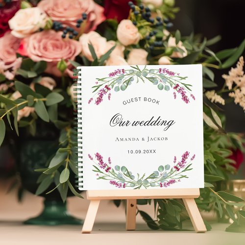 Guest book wedding lavender pink greenery
