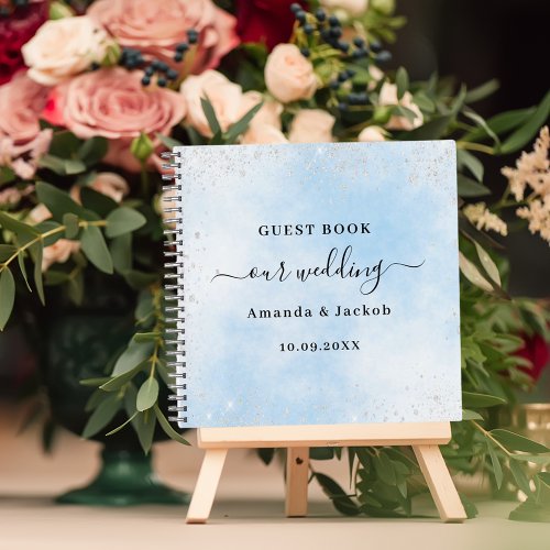 Guest book wedding light blue silver glitter