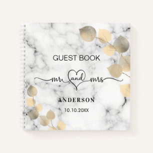 Guest book wedding marble eucalyptus golden mr mrs